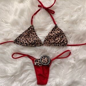 Leopard Print and Red Bikini Set